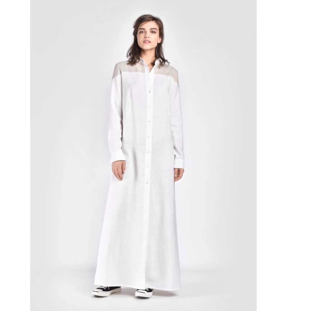 AAKASHA 100% Linen Maxi Shirt Dress. NWT. XS